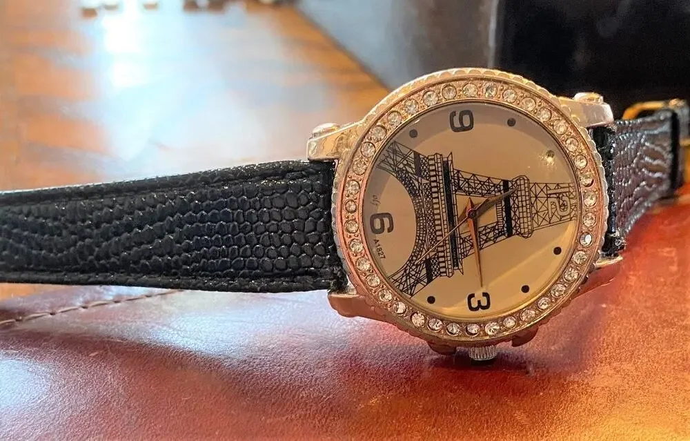 Women's 38mm Gold Tone Eifel Tower Watch with Crystal Accents